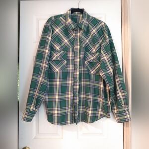 Vintage Handmade Men's Buttoned Down Shirt XL L/S  Collard Green Plaid